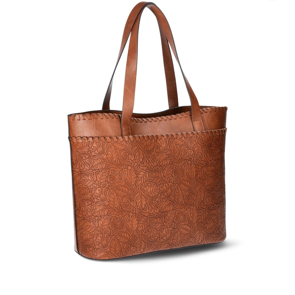 LAST ONE! Vegan Leather Large Tote with Tooled Pocket The Pioneer Woman brown